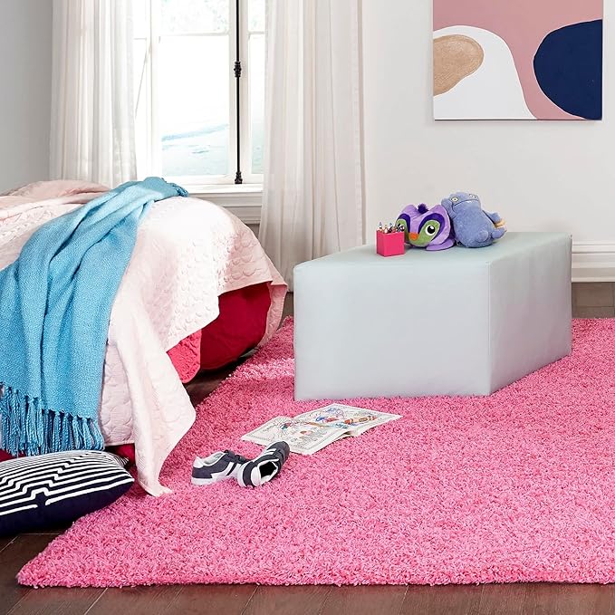 Unique Loom Solid Shag Collection Area Rug (8' Square, Taffy Pink)