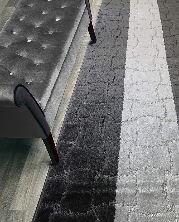 Custom Length Hallway Runner Rug,Slip Resistant,Puzzle Anthracite, 26 Inch X 33 feet, Sold and Priced Per Foot
