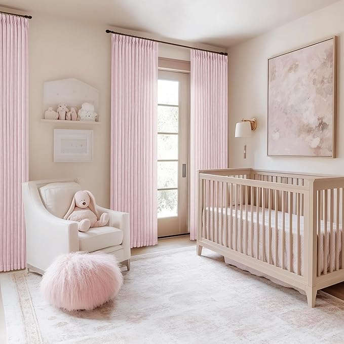 Elegant Blush Pink Semi Sheer 102 Inch Curtains Cotton Linen Textured for Living Room Bedroom Nursery Soft Light Filtering Drapes Dusty Pink Pinch Pleated Curtains with Rings Hooks 2 Panels Set