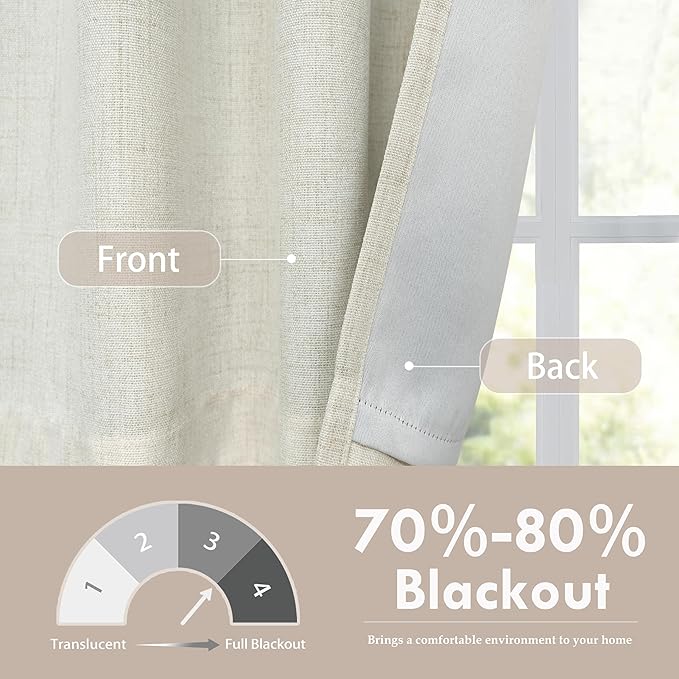 DriftAway Double Layer Linen Blackout Tie Up Curtains Thermal Insulated Fully Lined Balloon Roman Shade Bathroom Window Adjustable Rod Pocket for Small Window 31 Inch by 47 Inch Beige