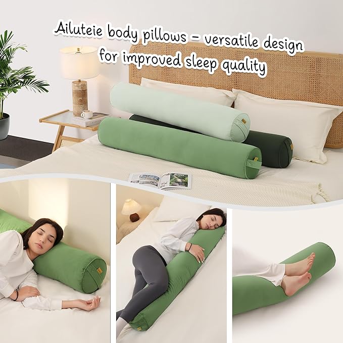Bolster Pillow for Bed – Long Round Body Pillow for Adults, Cuddle Pillow for Sleeping, Full-Length Support,59 x 7.87 Inches,Olive Green