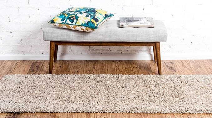 Unique Loom Solid Shag Collection Area Rug (2' 7" x 10' Runner, Taupe)
