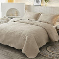 MarCielo 3-Piece 100% Cotton Oversized Bedspread Lightweight Quilt Coverlet Embroidery Farmhouse Bedding Set T0 (Yellowish Beige, Oversized Queen (100"x106"))