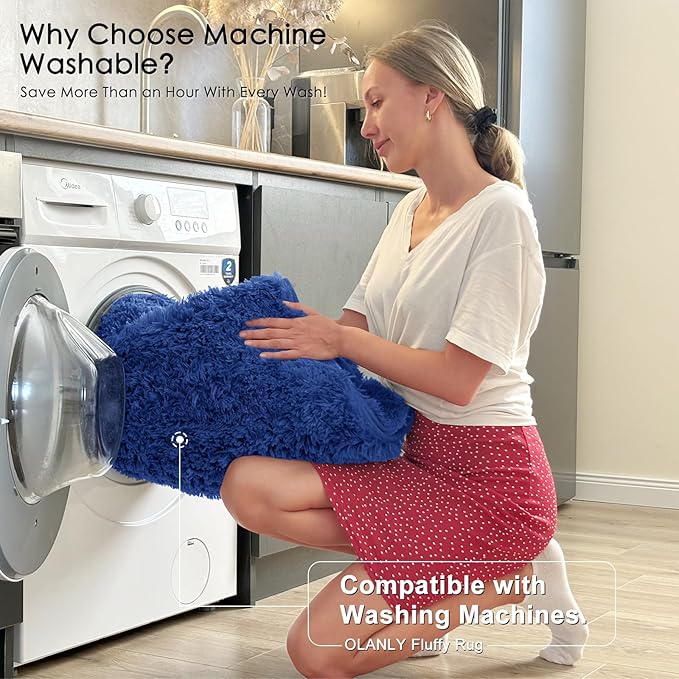 OLANLY 5x7 Machine Washable Large Area Rugs for Living Room, Bedroom, Soft Fluffy Shaggy Bedside Rug, Indoor Floor Carpet for Kids Girls and Boys, Dorms, Nursery, Home Decor Aesthetic, Navy Blue