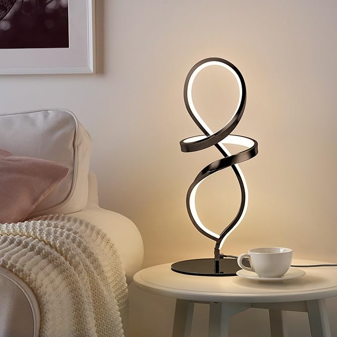 Mayful Modern Lamp with LED Spiral Design, Bedside Lamp with Stepless Dimming Switch, Contemporary Nightstand & Black Table Lamp for Bedroom, Living Room, Home Office, 12W 3200K Warm White,2 Pack