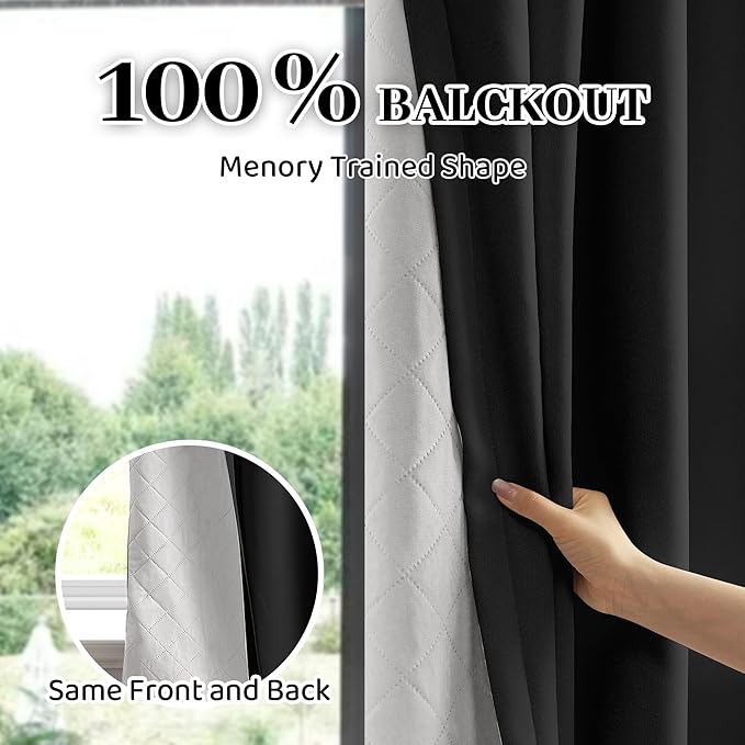 Soundproof 100% Blackout Curtains 96 inches, 3 Layers Thermal Insulated Back Tab Drapes for Door Window Nursery Divider Living Room, with Pin Hooks Black 50x96 Inch 1 Panel