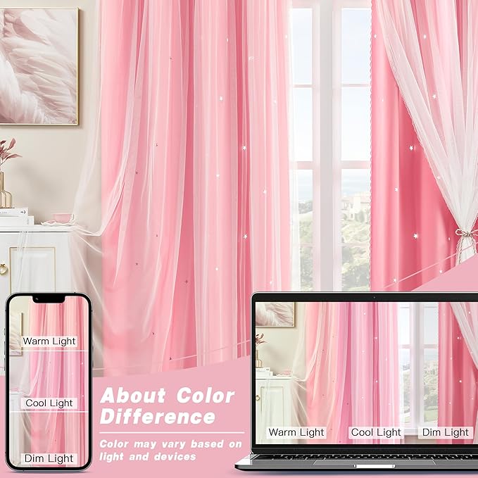 XiDi Curtains for Bedroom Decor Pink34/96/1 US