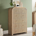 T4TREAM Fluted 5 Drawers Dresser, 48" Tall Modern Chest of Drawers with Thickened Curved Profile Design, Wood Closet Clothes Storage Organizer for Bedroom, Living Room, Hallway, Natural Oak