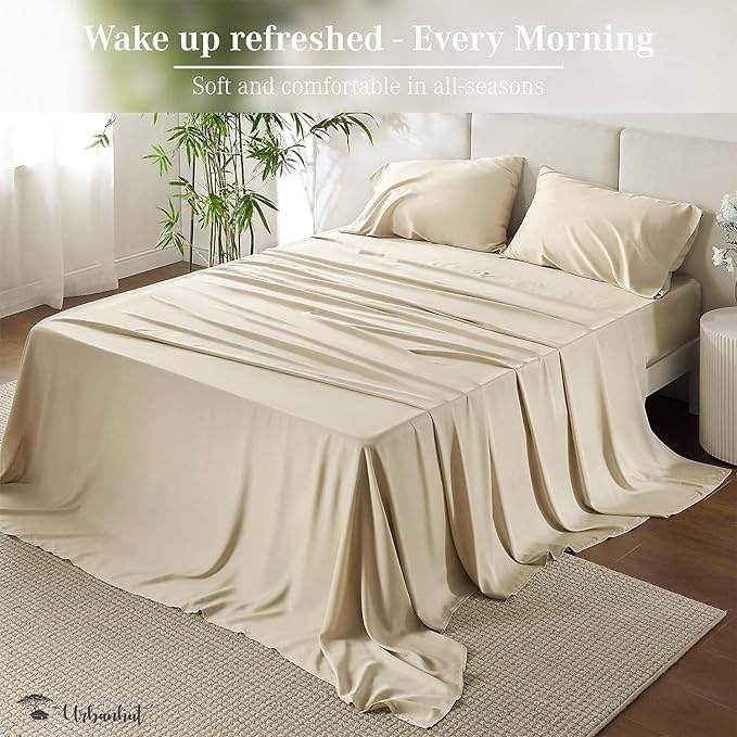 URBANHUT 800 Thread Count 100% Cotton California King Size Sheets, Luxury 4 Piece Cal King Bedsheets, Hotel Sheets Sateen Finish - Better Than Egyptian, 16" Elasticized Deep Pocket - Ivory