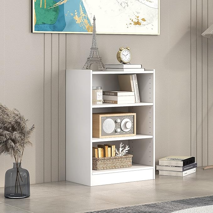 LOKO 3-Tier Open Bookcase, Modern 3-Cube Bookshelf with 18-Position Adjustable Shelves & Anti-toppling Devices, Multipurpose Cubical Display Storage Organizer for Living Room Study (1, White)