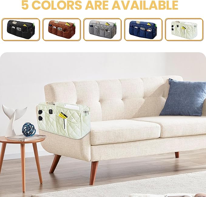 MEHIDFY Armchair Caddy, Waterproof Sofa Armrest Organizer, Non Slip Recliner Organizer, Remote Holder for Recline, Recliner Caddy with 14 Pockets Storage for TV Remote, Phone, Magazine (White)