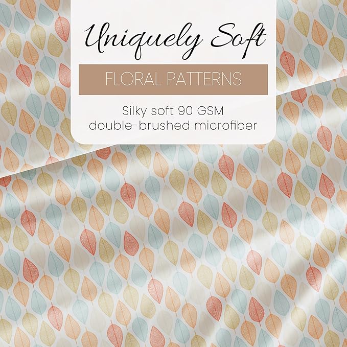 Linen Market Patterned Microfiber King Sheet Set 4 Piece – Oeko-TEX Certified Ultra Soft & Wrinkle-Free - 16" Deep Pocket Sheets - Easy Care King Size - Fall Foliage Yellow