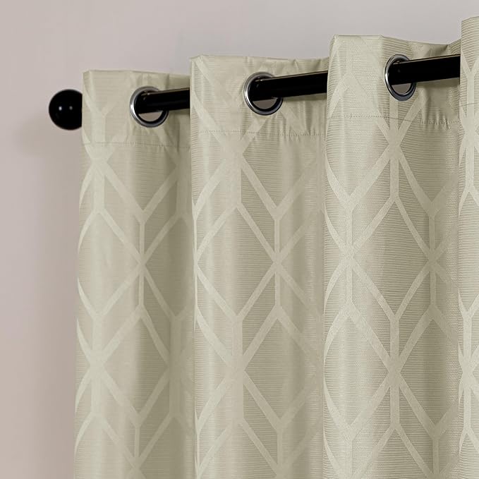 Amazon Basics Jacquard 2-Piece 100% Blackout Curtains, Living Room and Bedroom Drapes, Thermal Insulated Window Treatment, 52"x95", Beige