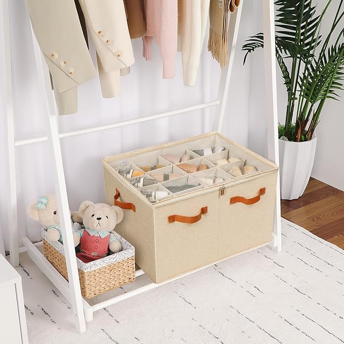 Shoe Organizer for Closet 2 Pack, Foldable Shoe Box with Adjustable Dividers and Clear Cover, Space Saving Shoe Storage Organizer Cabinet with Reinforced Handles, Fits 32 Pairs TP12J