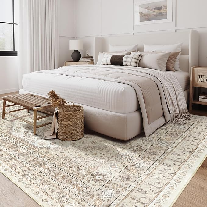 zesthome 10x12 Area Rugs,Stain Resistant Washable Rug,Ultra-Thin Rugs for Living Room,Bedroom,Non-Slip Backing Home Decor Large Area Rug (Cream/Beige,10'x12')