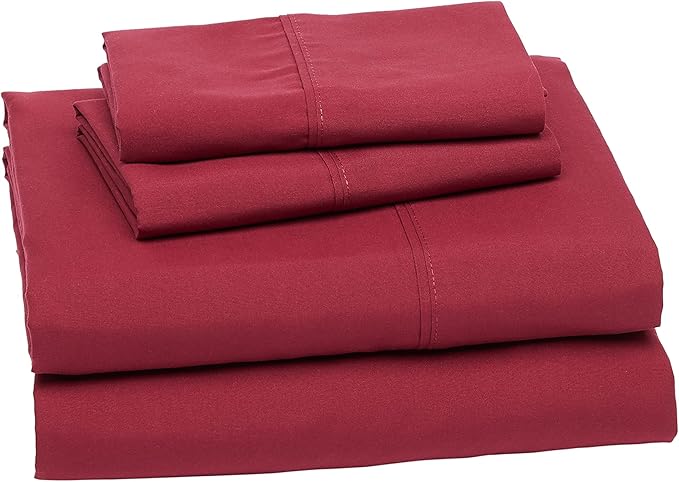 Amazon Basics Lightweight, Breathable Super Soft Easy Care Microfiber 4 Piece Bed Sheet Set with 14-Inch Deep Pockets, Full, Burgundy, Solid