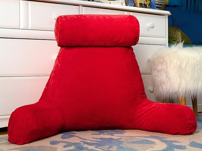 Husband Pillow XXL – Reading Pillow Bed Chair with Arms & Back Support – Red - Back Pillow for Beds Sitting Up – Bed Rest Arm Pillow – Comfy Reading Pillow for Adults