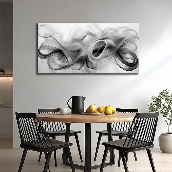 JuhaiArt Abstract Wall Art Black Picture Art Black Wall Decor White Wall Art Canvas for Living Room Bedroom Home Office Prints Artwork 24" x 48"