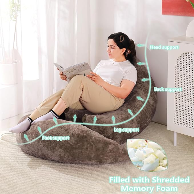 Banana Bean Bag Chair with Ottoman, Floor Sofa Bed with Footrest, Comfy Convertible Lounger for Teens & Adults, Plush Couch for Bedroom, Living Room or Dorm, M-Coffee