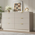 6 Drawer Dresser for Bedroom, 55" Wide Modern Chest of Drawers with Gold Metal Handles, Fluted Wood TV Stand for Living Room, Hallway(Beige)