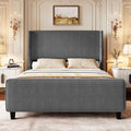 King Size Bed Frame with Headboard, Upholstered Platform Bed with Tall Wingback Headboard & Footboard, Corduroy Bed Frames with USB Ports, Easy Assembly, Grey