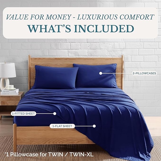 Casa Platino King Size Sheet Set – 4 Piece Bedding Set, Pre-Washed Ultra Soft Brushed Microfiber, Cozy Fit, Deep Pocket 15” Sheet, Fade Resistant, Lightweight, Breathable Fabric - Navy Blue