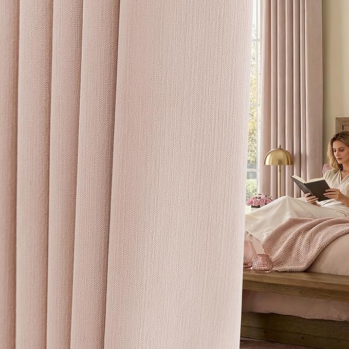 jinchan Chenille Blackout Curtains 84 Inches Long 2 Panels Light Pink Thermal Insulated Curtains for Bedroom Living Room Triple Weave Noise Reducing Nursery Drapes Back Tab Girls Room Curtains 50x84