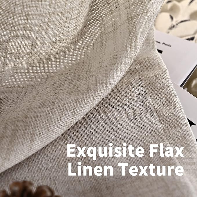 YoungsTex Natural Linen Curtains 84 Inches Long for Bedroom, Bronze Grommet Semi Sheer Window Treatments Rustic Light Filtering Drapes for Living Room Dining, 2 Panels, 42 X 84 Inch