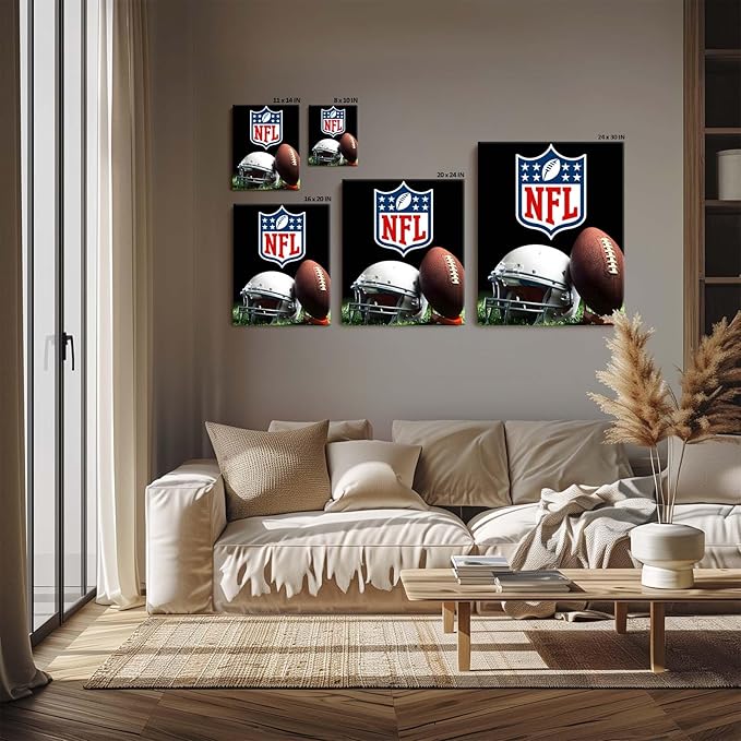 B.B.F MAKE American Football Canvas Wall Art Super Champions Bowl Poster Rugby Oil Painting Canvas Wall Decor Sports Picture Boys Gift Modern Bedroom Living Room Dorm Home Decoration, Framed 8x10inch