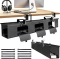 Under Desk Cable Management Tray, 36-inch No-Drill Standing Desk Cable Organizer, Fabric Tray for Power Strips, Adapters & Cables - Black