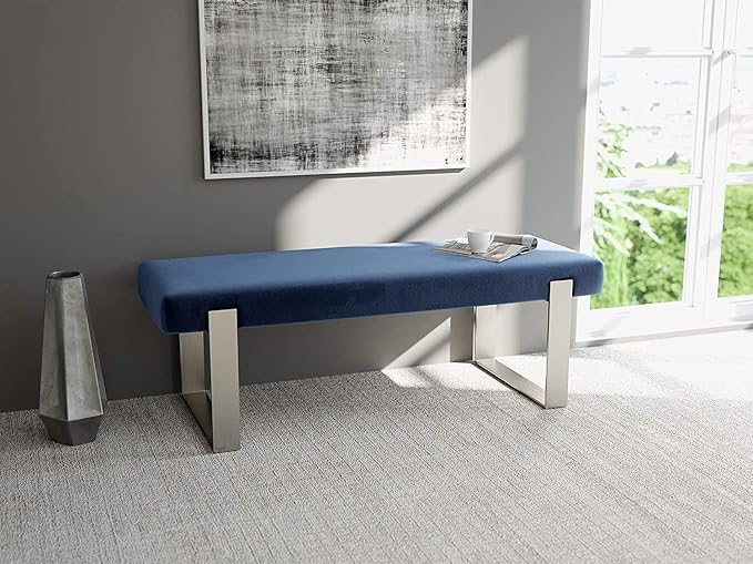 VANT Upholstered Bed Bench - Vintage Leather Light Grey - Brushed Nickel - Contemporary Modern, Bedroom Bench Seat, Hallway, or Entryway