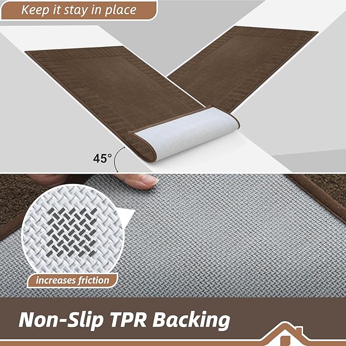 BEQHAUSE Door-Mat-Non-Slip Dirt Trapper Door Mats Low-Profile Front Door Mat Absorbent Floor Mats for Entryway Washable Mud Resistant Home Entrance Doormat,Brown,24"x36"