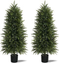 5FT Artificial Cedar Trees Set of 2, Realistic Faux Evergreen Topiary Bushes Plants, Outdoor Potted Fake Cypress Shrubs for Front Porch Garden Home Living Room Decor
