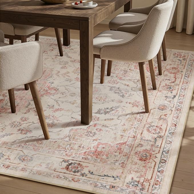 PADOOR 5X7 Area Rug,Rugs for Living Room,Soft Pink Rugs for Bedroom,Machine Washable Rug Non Slip Carpet for Dining Room Living Room Bedside Office