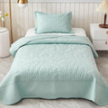 MarCielo 3-Piece 100% Cotton Oversized Bedspread Lightweight Quilt Coverlet Embroidery Farmhouse Bedding Set T0 (Aruba Blue, Twin (68"x86"))