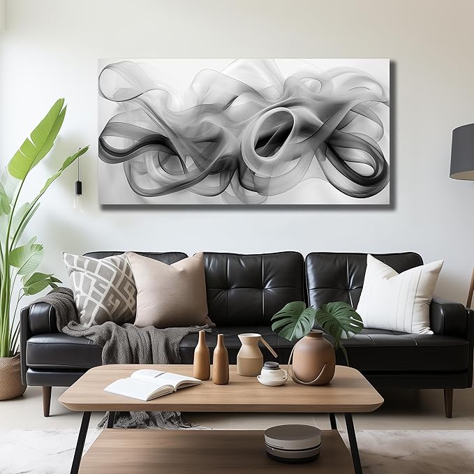 JuhaiArt White Canvas Wall Decorations Black Wall Art Large Abstract Canvas Wall Art for Living Room Poster Picture for Home Office 29"x 59"
