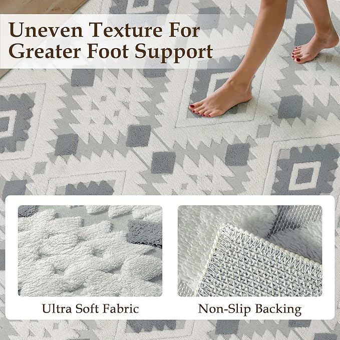 Ivory Grey 8x10 Area Rug Washable Living Room Moroccan Shag Carpet Non Slip Soft Neutral Boho Plush Pile Large Throw Rug for Office Bedroom Dining Room Playroom