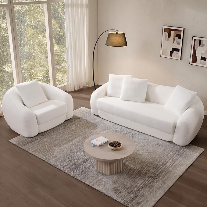 SICOTAS 49.9" Curved Convertible Sofa Couch Bed for Living Room Futon Cloud Boneless Sleeper Chair Pull Out Floor Couch with Deep Seat Single Sofa Foam Lounger No Assembly for Bedroom Apartment, White