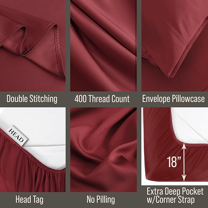 Bella Coterie 6 Piece Luxury Bamboo Viscose California King Size Sheet Set | 100% Organically Grown | Cooling for Hot Sleepers | 18" Deep Pocket | Soft & Hypoallergenic | 4 Pillowcases [Merlot]