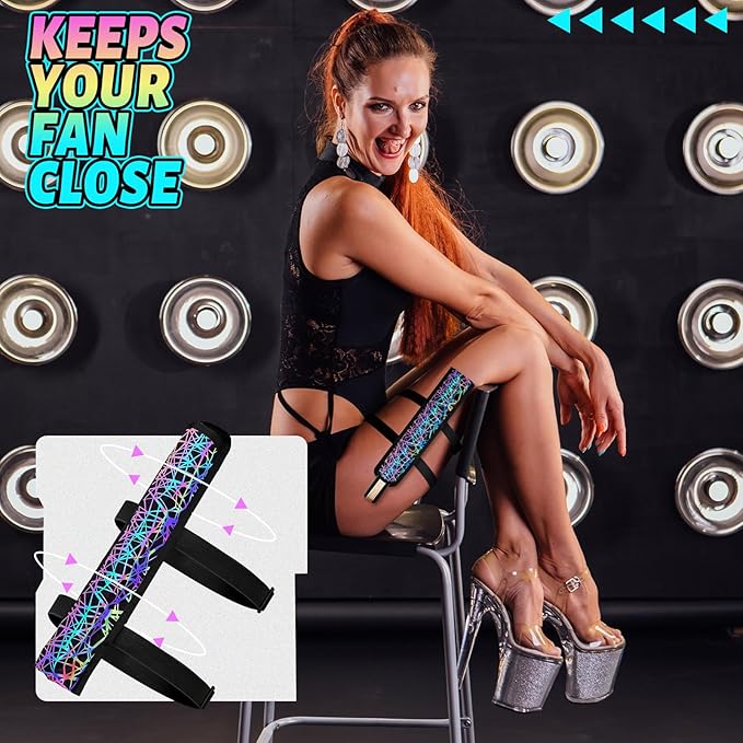 Summer Rave Fan Thigh Holster Rave Fan Holder Folding Hand Pouch Foldable Sleeves with Waist Belt for Thigh Party