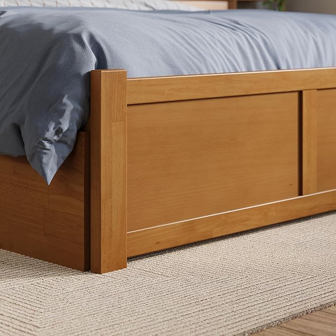 AFI Concord Full Solid Wood Platform Bed with Footboard & Full Trundle in Light Toffee