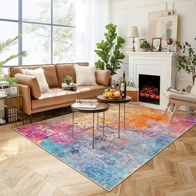 Lahome Modern Abstract Washable 6x9 Area Rugs for Living Room, Colorful Soft Bedroom Rug for Girls Kids Non Slip Stain Resistance, Large Accent Carpet for Kitchen Dining Room Dorm