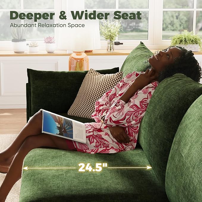 ABCASA 135.5" Oversized Modular Sectional Sofa, L Shaped Convertible Couch with Movable Ottoman, 5 Seat Corner Couches for Living Room Deep Seat Green Chenille