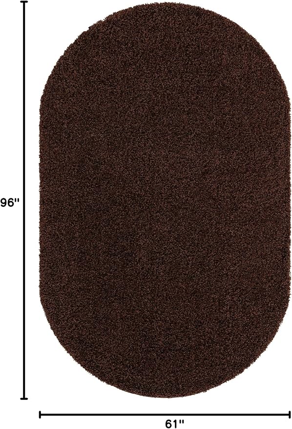 Unique Loom Solid Shag Collection Area Rug (5' 1" x 8' Oval, Chocolate Brown)