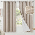60 Inch Wide Linen Blackout Curtains for Bedroom 63 Inch Length 2 Panels, Total Black Out Thermal Insulated Energy Efficiency Grommet Boho Window Drapes White Liner for Modern Farmhouse, Beige