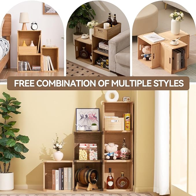 KIRIGEN Stackable Wood Storage Cube /Basket/ Bins Organizer for Home Books Clothes Toy Modular Open Cubby Storage System - Office Cubical Bookcase Closet Shelves C26-DBR