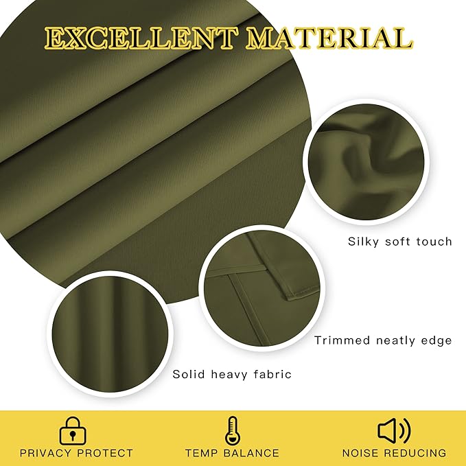 NICETOWN Blackout Curtains 120 inch Length for Sliding Glass Door, Grommet Thermal Insulated Room Darkening Sound Reducing Drapes for Room Divider, 1 Panel, W52 x L120, Olive Green