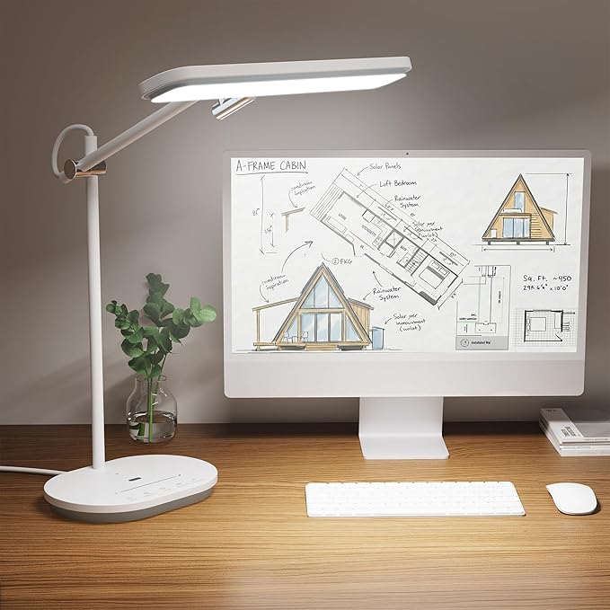 LED Desk Lamp with CRI 98, Advanced Eye-Caring Bright Desk Light for Crafting, Home Office & Kids Studying, Multi-Angle Adjustable, Dimmable Full Spectrum with Touch & Gesture Control