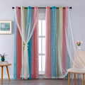 XiDi Curtains for Bedroom Decor, Rainbow Pink-Blue-34-90
