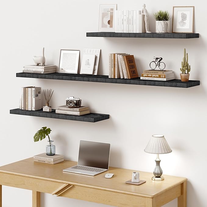 Vivelove 30 Inches Floating Shelves Wall Mounted, 10" Deep Wall Shelves for Bedroom, Bathroom, Living Room, Kitchen, Office, Home Decor, Modern Shelf, Set of 2, Black, 30x10.2x1.5